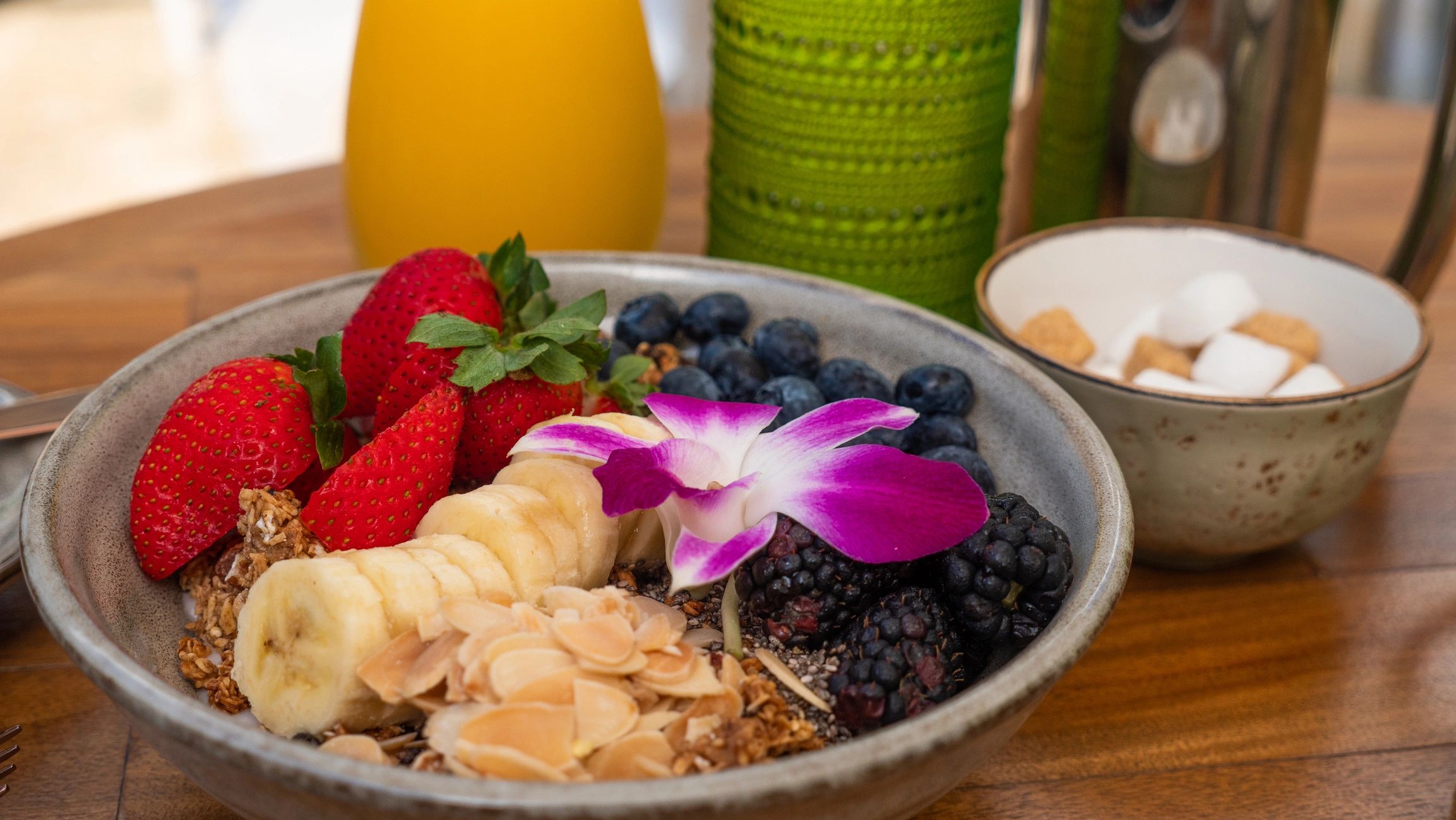 Healthy fruit platter arranged on a rustic table