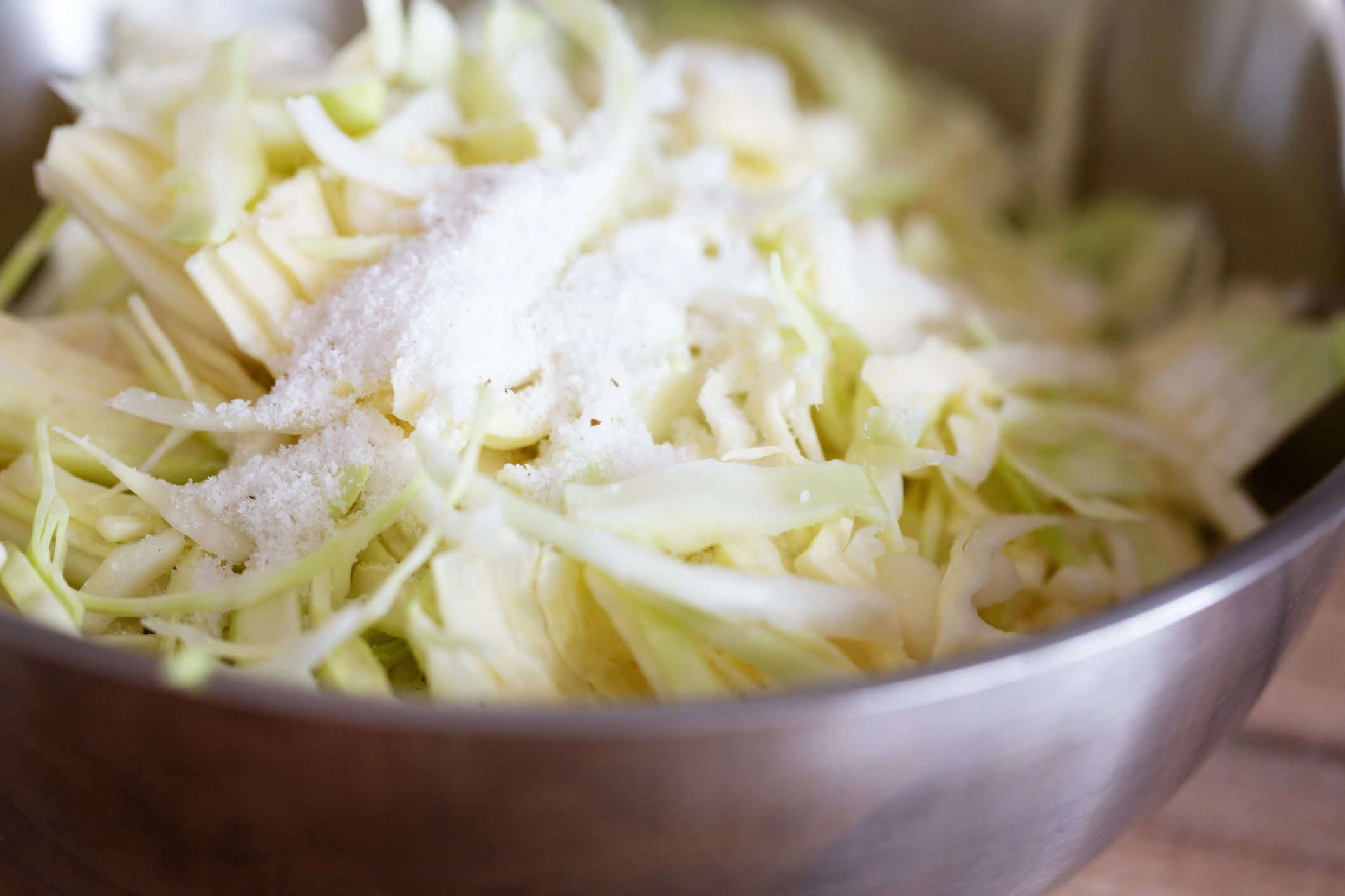 Salted cabbage beginning fermentation
